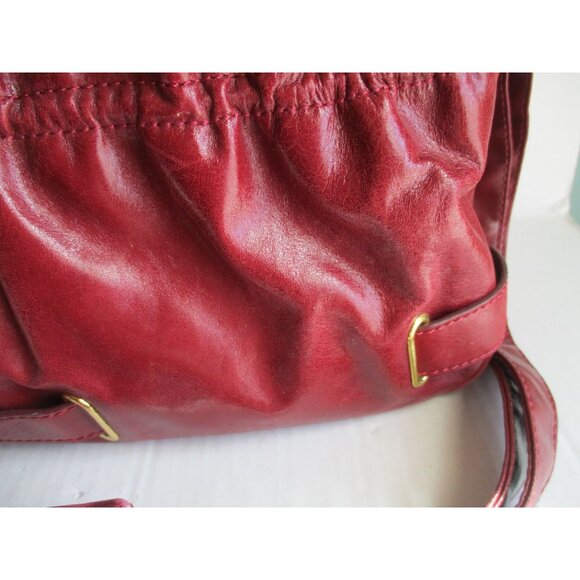 *PELLE Cranberry Red Satchel Tote XL Ruched Pebbled Leather 2-Way + Portfolio - Picture 5 of 13